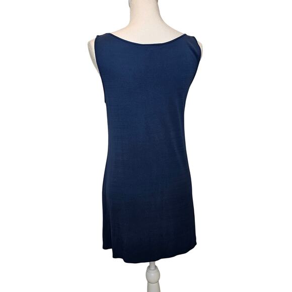 Eileen Fisher Silk Scoop Neck Blue Slip Tunic Tank Dress 30" Length Size Small - Picture 4 of 11